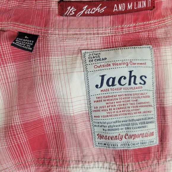 Jachs Red Plaid Long Sleeve Western Style Cotton Pearl Snap Shirt‎ Size L - Picture 11 of 12